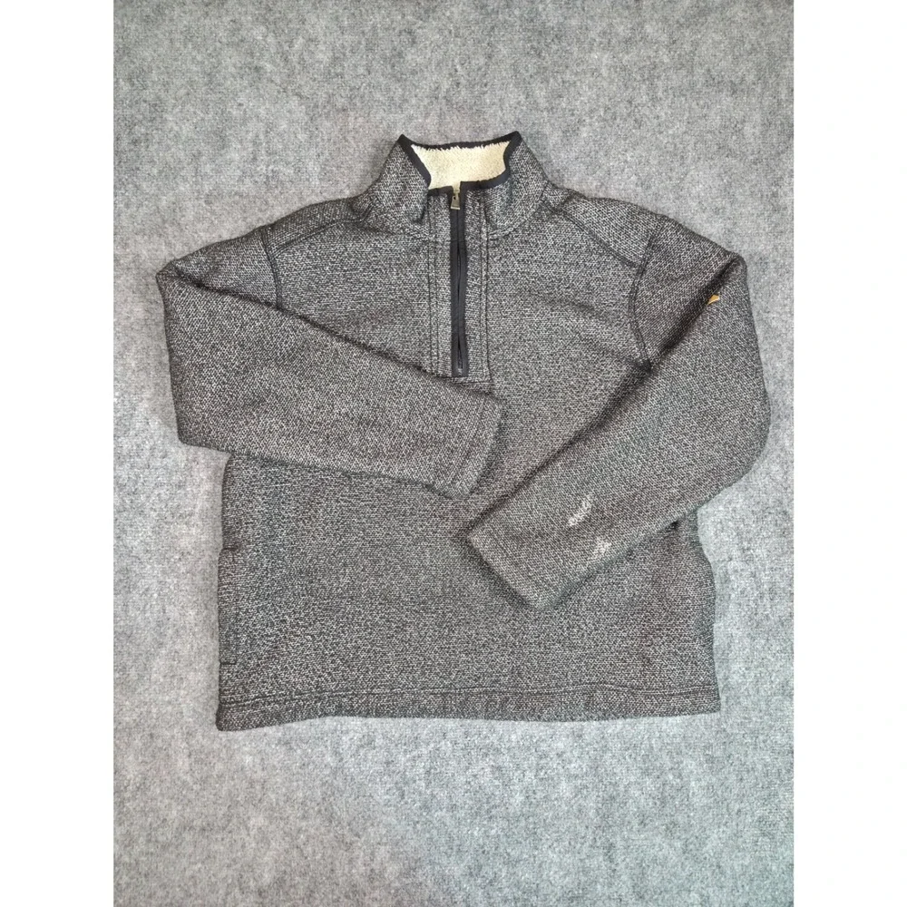 Orvis Quarter Zip Pullover Mens L Grey Sherpa Lined Textured Knit Sweater